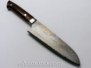 佐治武士作『Ｖ金10号金色ダマスカス　三徳包丁　アイアンウッド』