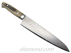 佐治武士作『Ｖ金10号金色ダマスカス　牛刀240　スタッグ（鹿角）』